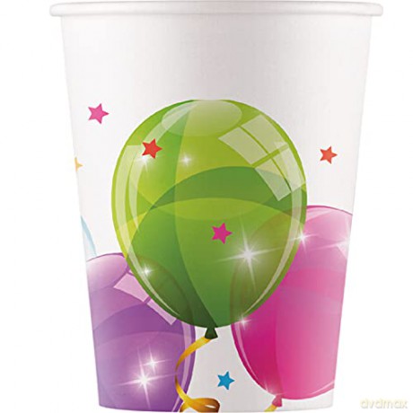 Kubeczki papierowe Sparkling Balloons Kokliko, 200 ml, 8 szt. (SUP label)
