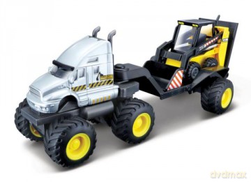 MAISTO 21219-82 Pojazd budowlany z lawetą i koparką szaro żółty