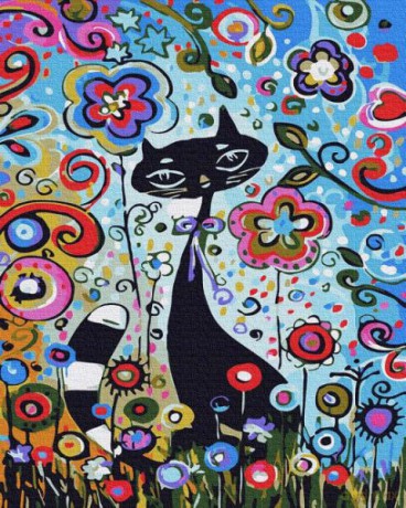Malowanie po numerach Kotek wśród kwiatów 40x50 cm PC4050540 IPICASSO