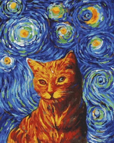 Malowanie po numerach Rudy kot w stylu van Gogha 40x50 cm PC4050685 IPICASSO