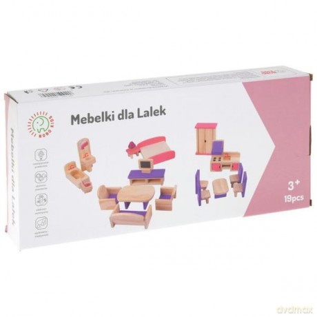 Meble drewniane do domku dla lalek 19 elementów 203604