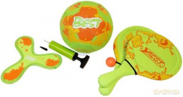 Neoprenowy zestaw do gry na plaży: piłka nożna frisbee paletki pompka kolor: zielono-pomarańczowo BEST Sporting 64264