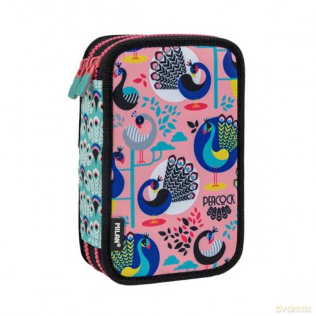 Piórnik 2 poziomowy z wyposażeniem PEACOCK różowy 081264PCKP