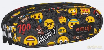 Piórnik szkolny saszetka dwukomorowa PU-02 EMOJI Yellow II