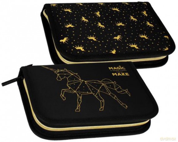 Piórnik z wyposażeniem 1 zamek 2 klapki Gold Unicorn 486099