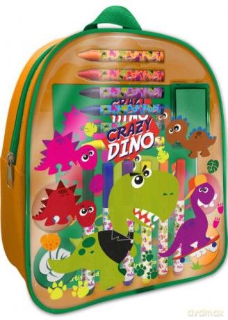 Plecaczek kreatywny 20 el. flamastry, kredki, naklejki, pieczątki Crazy Dino KL11017 Kids Euroswan