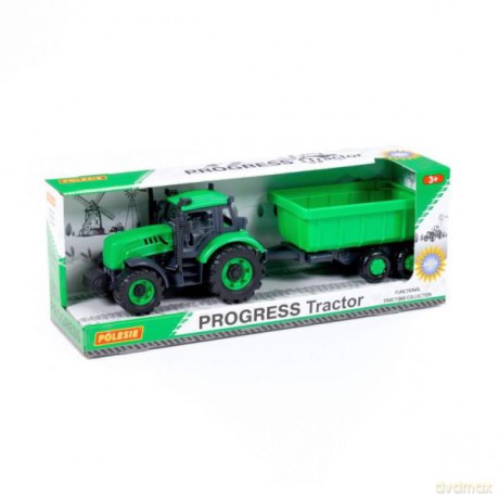 Polesie 91284 Traktor "Progres" inercyjny z przyczepą zielony w pudełku