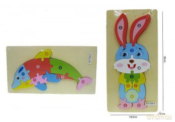 Puzzle drewniane Delfin Zając 30 cm 7254-3/4 mix [PUZZLE]