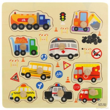 Puzzle drewniane dla najmłodszych Pojazdy 9el [PUZZLE]