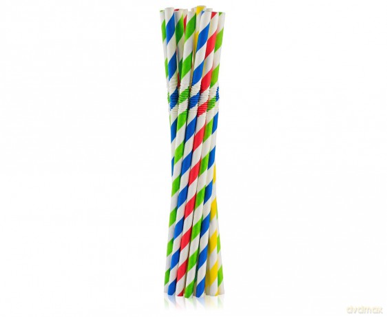 Rurki (słomki) papierowe łamane mix kolorów, paski 6x200mm/100 szt
