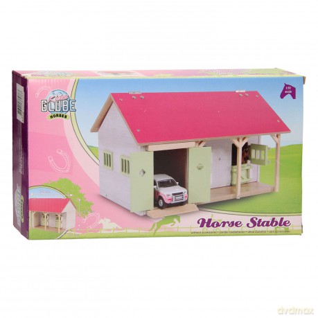 Stajnia z dwoma boksami drewniana 34x22x19 cm różowa 1:32 [FIGURKA]