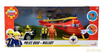 Strażak Sam Helikopter Wallaby, quad policyjny, figurki Simba
