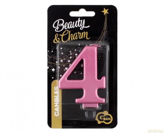 Świeczka B&C cyferka 4, metalik różowa 8 cm
