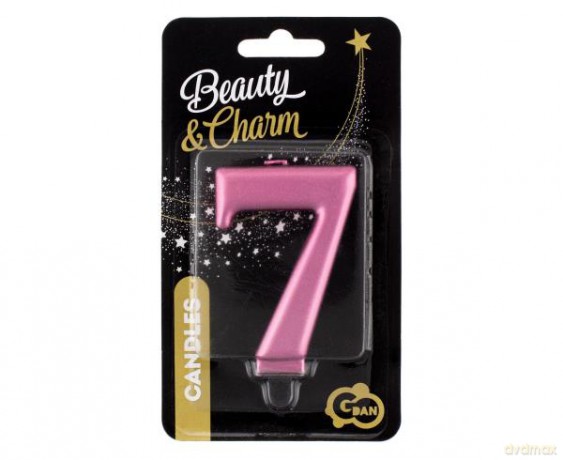 Świeczka B&C cyferka 7, metalik różowa 8 cm