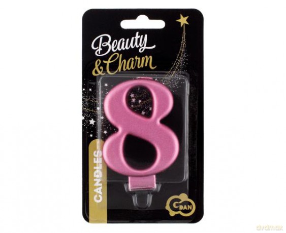 Świeczka B&C cyferka 8, metalik różowa 8 cm