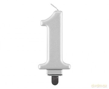 Świeczka B&C Cyfra 1 metalik srebrna 8 cm