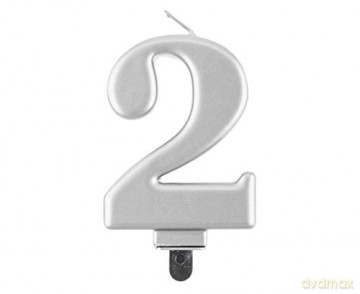Świeczka B&C Cyfra 2 metalik srebrna 8 cm
