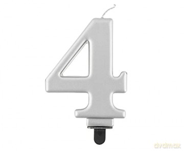 Świeczka B&C Cyfra 4 metalik srebrna 8 cm