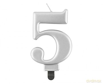 Świeczka B&C Cyfra 5 metalik srebrna 8 cm