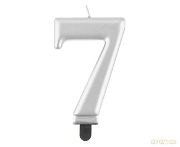Świeczka B&C Cyfra 7 metalik srebrna 8 cm