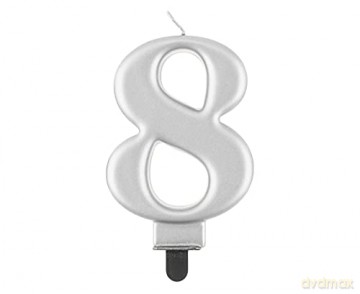 Świeczka B&C Cyfra 8 metalik srebrna 8 cm