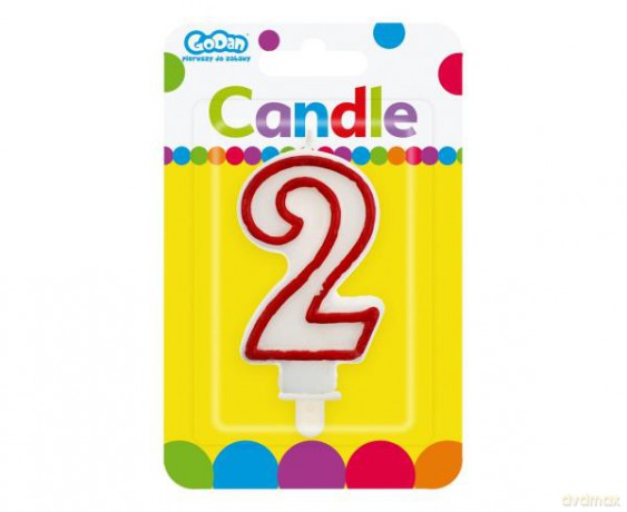 Świeczka cyferka "2", czerwony kontur 7 cm