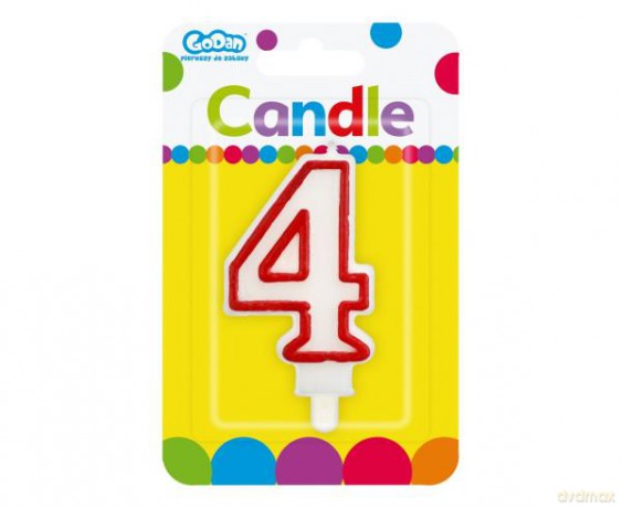 Świeczka cyferka "4", czerwony kontur 7 cm
