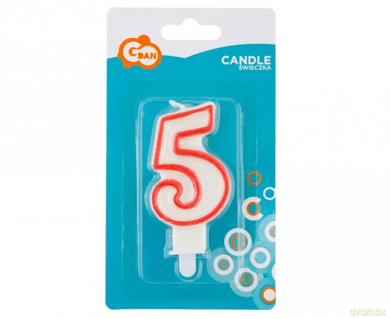 Świeczka cyferka "5", czerwony kontur 7 cm
