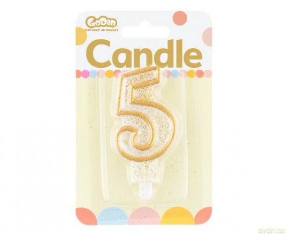 Świeczka cyferka "5", złoty kontur