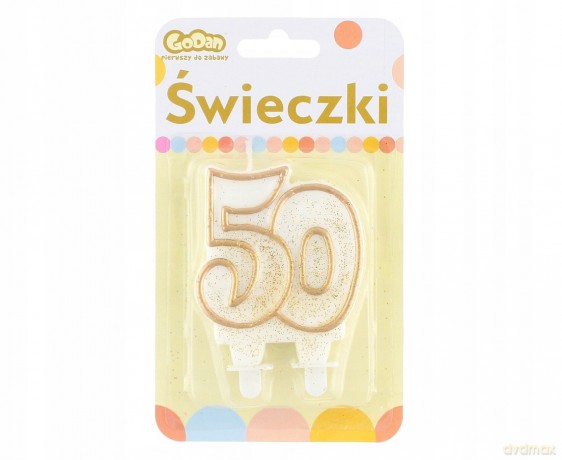Świeczka cyferka "50" złoty kontur