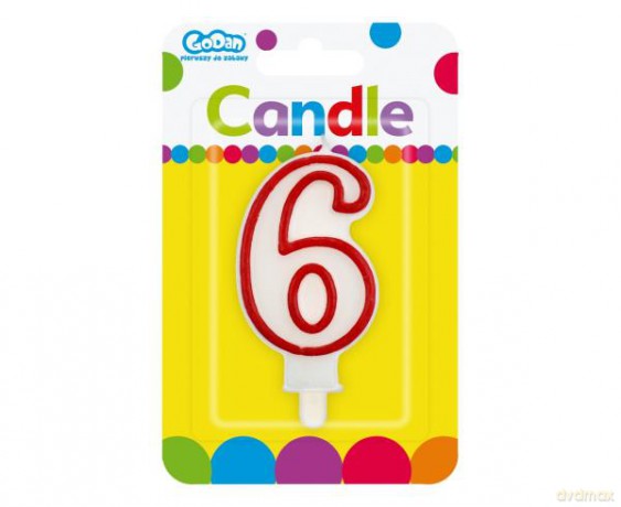 Świeczka cyferka "6", czerwony kontur 7 cm