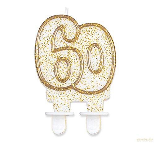 Świeczka cyferka "60", złoty kontur
