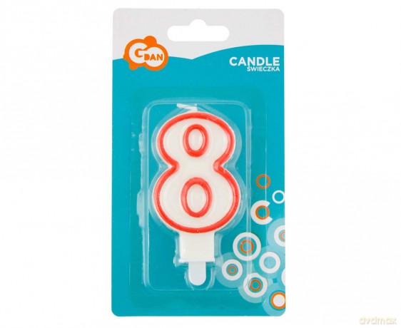 Świeczka cyferka "8", czerwony kontur 7 cm