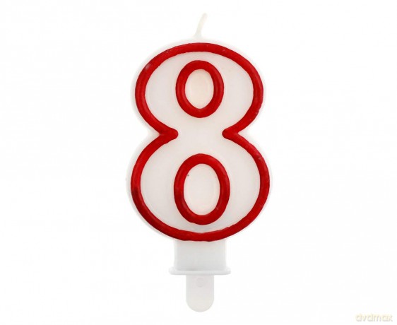 Świeczka cyferka "8", czerwony kontur 7 cm