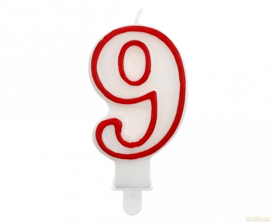 Świeczka cyferka "9", czerwony kontur 7 cm NO200R/9