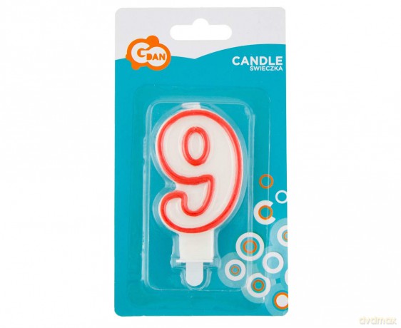Świeczka cyferka "9", czerwony kontur 7 cm NO200R/9
