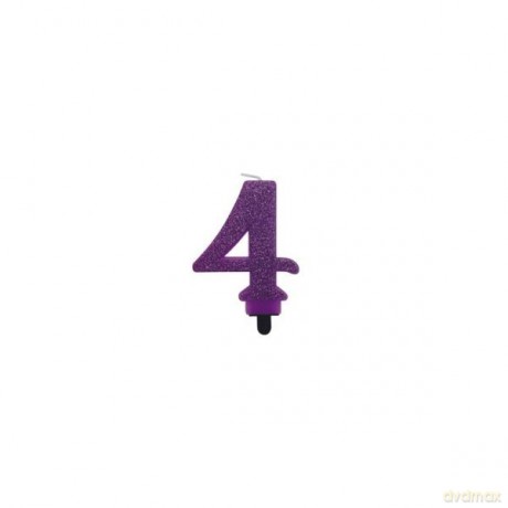 Świeczka urodzinowa "4" fioletowa z brokatem SF-555-4