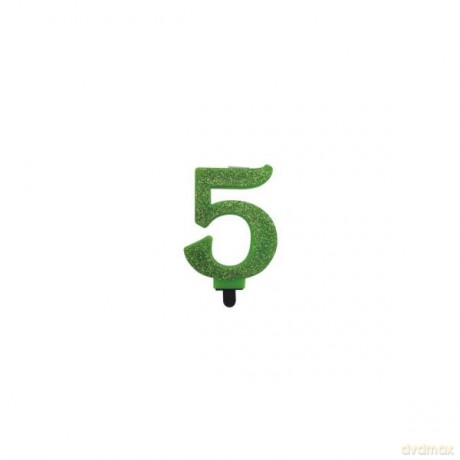 Świeczka urodzinowa "5" zielona z brokatem SF-555-5