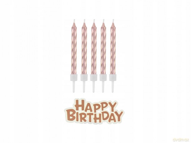Świeczki B&C urodzinowe Happy Birthday, różowo-złote 16 szt