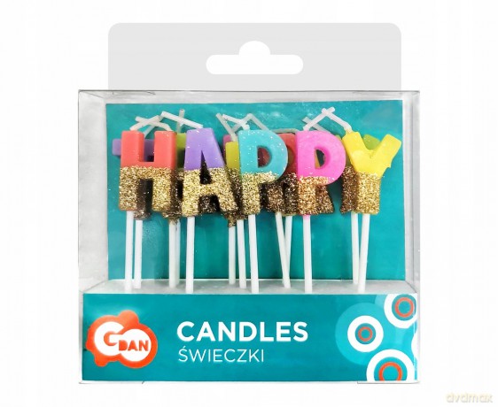 Świeczki pikery Happy Birthday z brokatem
