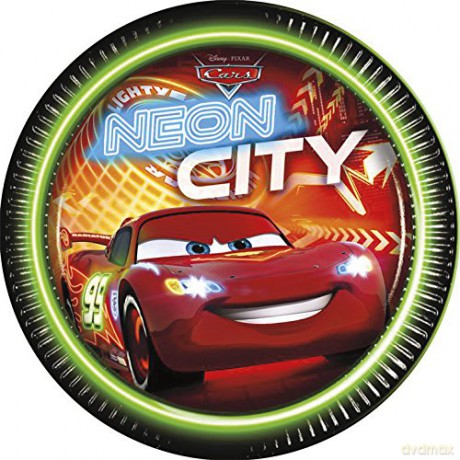 Talerzyki papierowe "Cars neon", 23 cm, 8 szt. 82626