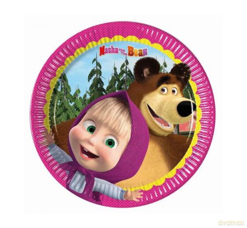Talerzyki papierowe "Masha and the Bear" 20 cm, 8 szt.