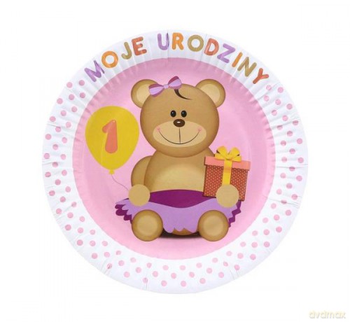 Talerzyki papierowe "Moje 1 Urodziny" różowe 18 cm 6 szt