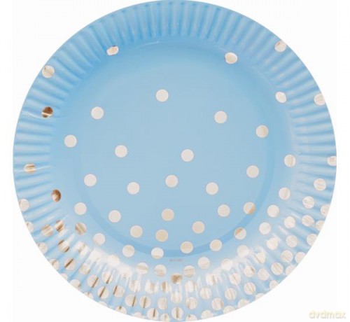 Talerzyki papierowe "Srebrne groszki", niebieskie, 18 cm, 6 szt