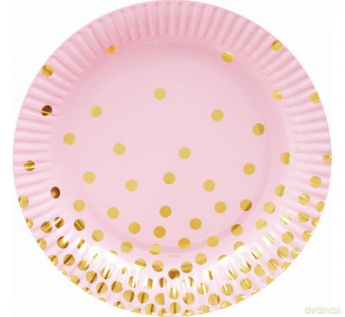 Talerzyki papierowe "Złote groszki", 18 cm, różowe, 6 szt