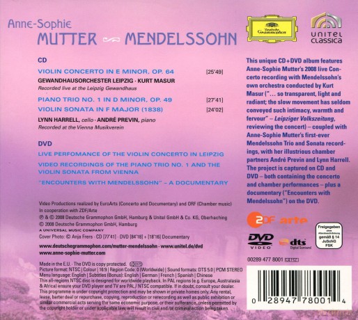 Anne Sophie Mutter: Mendelssohn:Violin Conc,Piano Trio,Sonat [CD]+[DVD]