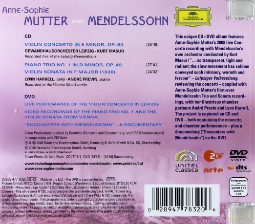 Anne Sophie Mutter: Mendelssohn:Violin Conc.(Polska Cena!!!) [CD]+[DVD]
