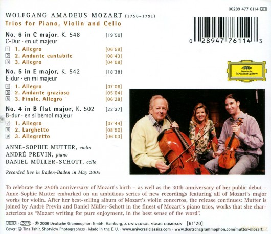 Anne Sophie Mutter: Mozart:Piano Trios K.548,542,502 [CD]