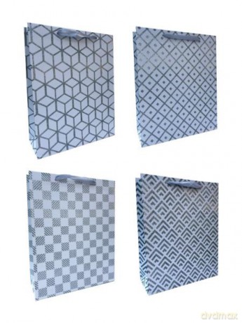 Torebka prezentowa biała ze srebrnym wzorem 1008A 31x42x12 cm,