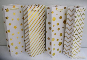 Torebka prezentowa butelka 8908D 12,7x35,6x8,3 cm biało-złota,